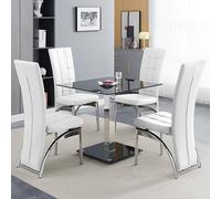hartley black glass bistro dining table 4 ravenna white chairs