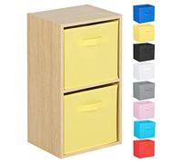 Hartleys 2 Tier Oak Cube Unit - Yellow Storage Boxes