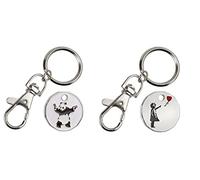 Harts 2 units Banksy Little Girl with Balloon & Panda Shopping Trolley locker Token (New £1 coin size)