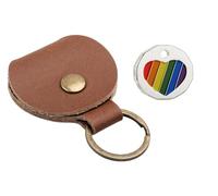 Harts Genuine Tan Leather Pound Pouch with a Trolley Token of your selection Fob Keyring Pound Pouch Keychain Key Ring Holder (Rainbow Heart)