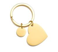 Harts Gold-Plated Heart and Disc Keychain Set, 30mm Heart, 12mm Disc, Stainless Steel Heavy duty Split Ring
