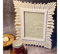 Hartsmede Carved Mango Wood Photo Frame 6 x 4 Inches Picture Window with Distressed White & Gold Finish (PF15) Sustainable Mango Wood for Tabletop or Wall Display