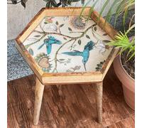 Hartsmede Handmade Hexagonal Side Table Hummingbird in Beige Hartsmede Beige
