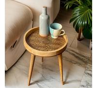 Hartsmede Handmade Mango Wood Side Table Detachable 22" Legs Intricate Metal Embossed in Brown Hartsmede Brown