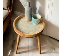 Hartsmede Handmade Mango Wood Side Table Detachable 22" Legs Intricate Metal Embossed in Ivory Hartsmede Ivory