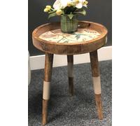 Hartsmede Handmade Side Table Solid Mango Wood Removable Legs Hummingbird in Beige Hartsmede Beige