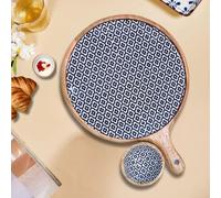 Hartsmede Handmade Solid Wood Serving Platter Tray with Matching Bowl Charcuterie Board 13" Hand Crafted Floral Pattern Partyware Housewarming Wedding Gift Set (Sambhal)