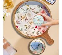 Hartsmede Handmade Solid Wood Serving Platter Tray with Matching Bowl Charcuterie Board 13" Hand Crafted Floral Pattern Partyware Housewarming Wedding Gift Set (Floral)