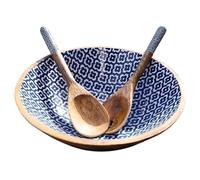 Hartsmede Handmade Wooden Salad Bowl 12" with Spoons - Large Mango Wood Fruit Bowl - Rustic Eco-Friendly Serving Bowl - Sustainable Gift for Home or Wedding (Sambhal, Large 12")