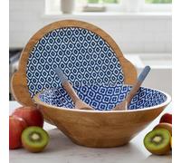 Hartsmede Handmade Wooden Salad Bowl with Lid & Spoons - 12" Large Mango Wood Covered Serving Bowl - Rustic Eco-Friendly Fruit Bowl - Sustainable Gift for Kitchen or Wedding (Sambhal)