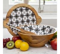 Hartsmede Handmade Wooden Salad Bowl with Lid & Spoons - 12" Large Mango Wood Covered Serving Bowl - Rustic Eco-Friendly Fruit Bowl - Sustainable Gift for Kitchen or Wedding (Palazzo)