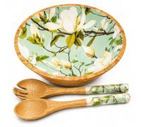 Hartsmede Snowbell Handmade Mango Wood Serving Bowl Set with Matching Salad Servers, 12 Inch