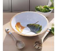 Hartsmede Wooden Salad Bowl with Spoons - 12" Handmade Mango Wood Serving Bowl with Food-Safe Enamel Interior for Salad, Pasta or Fruit, Rustic Eco-Friendly Kitchen Gift for Home or Wedding (Genko)