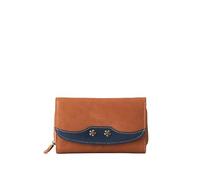 Hartsop Leather Flapover Purse for Women - RFID Blocking Wallet with 8 Card Slots, ID Window & Zip Coin Pocket - Compact Ladies Purse W15 x H9 x D3cm (Cognac/Navy)
