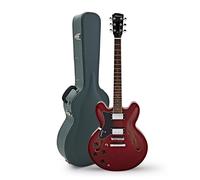 Hartwood Revival Left Handed Semi Acoustic Guitar & Hard Case Cherry Red