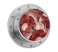 Harvard Crimson and Seashell Flowers Mechanical Kitchen Timer, Magnetic Stainless Steel Countdown Timer, Loud Alarm Cooking Timer for Baking, Cooking, Fitness, Classroom, No Battery Needed