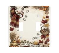 Harvest Blessings Cow Farmhouse Quote Double Light Switch Cover Plate