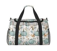 Harvest Blue Pumpkins and Leaves Travel Duffel Bag for Women Men,Print Polyester Tote Hand Luggage Bag with Shoulder Strap
