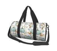 Harvest Blue Pumpkins and Leaves Travel Duffel Bag for Women Men,Print Polyester Tote Round Luggage Bag with Shoulder Strap