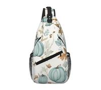 Harvest Blue Pumpkins And Leaves Unisex Chest Sling Bag With Multi-Pocket Design,Large Capacity Crossbody Bag Durable Polyester Adjustable Strap For Daily Commute Travel