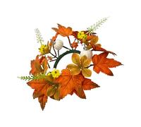 Harvest Candle Wreath - 9.8 Inch Large Autumn Farmhouse Ring Artificial Maple Leaves Berries Cotton Rustic Holder | Autumn for Door Wall Kitchen Decoration