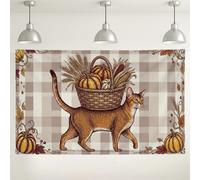 Harvest Cat Pumpkins Farmhouse Autumn Backdrop Banner 71x43 Inch