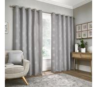 Appletree - Silver Tree Motif Curtains W66 x L72 (168 x 183cm) - 2 Panels - Lined - Tree Print Curtains in Silver - Silver Eyelet Curtains - Luxury Curtains and Drapes for Living Room & Bedroom