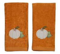 Harvest Fall Tip Towels: Plush Rust Orange Cotton Towels with Pumpkin Leaf Design Set of 2, 12" x 18" Inch
