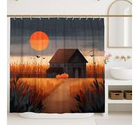 Harvest Farm Shower Curtain, Autumn Orange Rustic Barn Bathroom Decor, Fall Halloween Vintage Waterproof Fabric with Hooks 72x84 Inch
