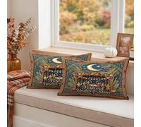 Harvest Festival Moon Crescent Throw Pillow Covers 12x20 Set of 2 | Harvest Celebration, Throw Pillow Cases, Crescent Moon Imagery, Seasonal Home Decor, Cozy Autumn Theme, Artistic Folk Style