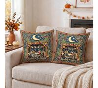 Harvest Festival Moon Crescent Throw Pillow Covers 20x20 Set of 2 | Harvest Celebration, Throw Pillow Cases, Crescent Moon Imagery, Seasonal Home Decor, Cozy Autumn Theme, Artistic Folk Style