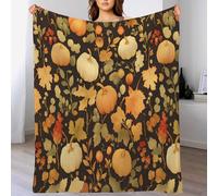 Harvest Festival Pumpkin Throw Blanket Leaves Vines Printed Blanket Soft Flannel Throw Blankets, Lightweight Fuzzy Black Bed Blankets for Sofa and Travel Queen