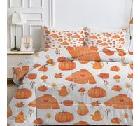 Harvest Festival Queen Size Duvet, Coverless Duvet with Pumpkin Pattern, White, Yellow Queen Size Quilt 7.5 Tog for All Seasons, Soft and Comfortable, Lightweight Washable Comforter 228x228 cm -Ep29