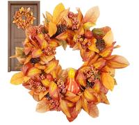 Harvest Festival Wreath - 20 Inch Outdoor Autumn Pumpkin Berry Maple Arrangement, Seasonal Decoration With Lifelike Foliage | Fall Decor For Homeowners Wall Fireplace Mantel Window Door Use
