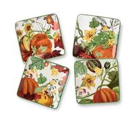 Harvest Fields 6” Ceramic Canapé Plates - Set of 4 Farmhouse Appetizer & Dessert Plates with Autumn Pumpkin Designs - Perfect for Snacks, Cheese, Hors d’Oeuvres & Thanksgiving Entertaining