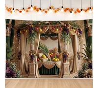 Harvest Gazebo Autumn Celebration Thanksgiving Backdrop Banner 83x59 Inch | Autumn Harvest Theme, Photo Backdrop, Cascading Fruit Displays, Elegant Drapery, Rich Classical Aesthetic