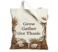 Harvest Gratitude Quote Wheat Thanksgiving Canvas Tote Bag 13x15 Inch