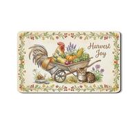 Harvest Joy Dish Drying Mats for Kitchen Counter, Vintage Rooster Floral Absorbent Rubber Dish Drainer Mat, Autumn Rustic Pu Leather Drying Pad 12x20 Inch
