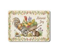 Harvest Joy Dish Drying Mats for Kitchen Counter, Vintage Rooster Floral Absorbent Rubber Dish Drainer Mat, Autumn Rustic Pu Leather Drying Pad 18x24 Inch