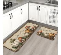 Harvest Kitchen Mats for Floor, Rustic Autumn Pumpkin Soft Mats, Cushioned Comfort Washable Non Slip Decor Rugs for Kitchen Sinks Laundryroom Bathroom 2PCS