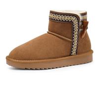 Harvest Land Women Genuine Suede Ankle Warm Boots Fur-Lined Winter Snow Boots Non-Slip Ideal for Commute and Strolls Browm UK6