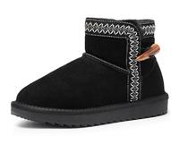 Harvest Land Women Genuine Suede Ankle Warm Boots Fur-Lined Winter Snow Boots Non-Slip Ideal for Commute and Strolls Black UK6