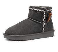 Harvest Land Women Genuine Suede Ankle Warm Boots Fur-Lined Winter Snow Boots Non-Slip Ideal for Commute and Strolls Grey UK5.5