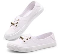 Harvest Land Womens Canvas Shoes Ladies Fashion Plimsolls Soft Trainers Low Top Slip on Sneaker White 6.5