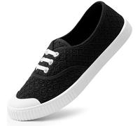 Harvest Land Womens Canvas Shoes Ladies Fashion Trainers Low Top Slip on Sneaker Flower Black UK6.5