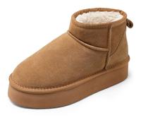 Harvest Land Womens Platform Winter Snow Boots - Warm Faux Fur Lined Slip-On Ankle Booties for Non-Slip Outdoor Comfort Walking Shoes Brown UK4