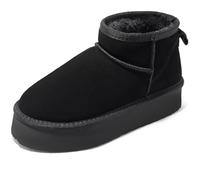 Harvest Land Womens Platform Winter Snow Boots - Warm Faux Fur Lined Slip-On Ankle Booties for Non-Slip Outdoor Comfort Walking Shoes Blcak UK6