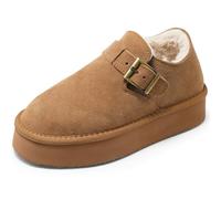 Harvest Land Womens Platform Winter Snow Boots - Warm Faux Fur Lined Slip-On Ankle Booties for Non-Slip Outdoor Comfort Walking Shoes Brown Buckle UK8