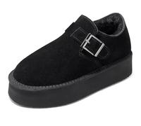 Harvest Land Womens Platform Winter Snow Boots - Warm Faux Fur Lined Slip-On Ankle Booties for Non-Slip Outdoor Comfort Walking Shoes Black Buckle UK4