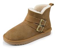 Harvest Land Women's Snow Winter Boots Warm Fur Lined Genuine Suede Ankle Slip on Booties Brown UK7